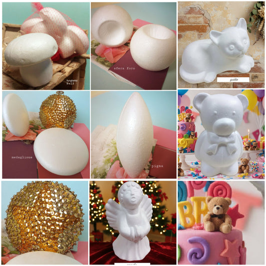 styrofoam da hobbistica sagoma orso gatto angelo pigna medaglioni pallina portacandela oggetti polistirolo da decorare fai da te per decorazioni festa di compleanno cake topper torta di fommy gomma crepla o rivestire e fare applicazioni roselline natale