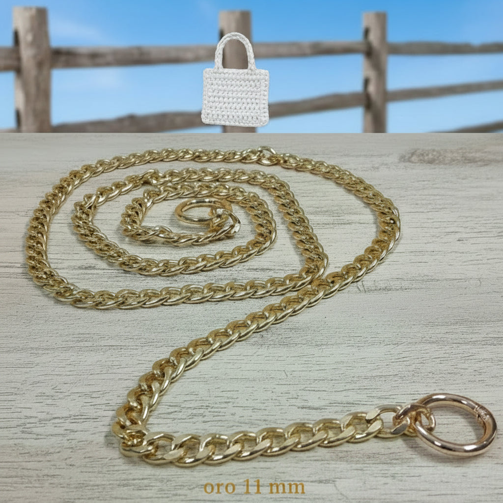 maglina 11 mm colore oro dorato manico tracolla catena con moschettoni finali per borse uncinetto e pochette