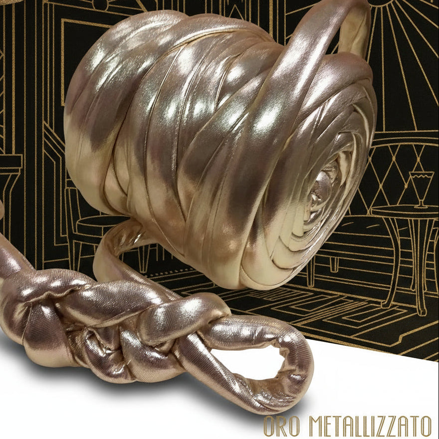 oro metallizzato 1/2 kg fettuccia ripiena marshmallow filato borse gigante grosso spesso imbottito chunky bags tubolare intrecciare a mano senza uncinetto pochette shopper