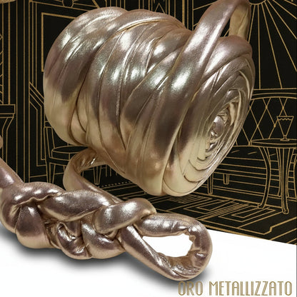 oro metallizzato 1/2 kg fettuccia ripiena marshmallow filato borse gigante grosso spesso imbottito chunky bags tubolare intrecciare a mano senza uncinetto pochette shopper