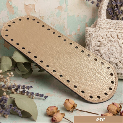 oro dorato fondo base fond de poche ecopelle similpelle cuoio rigenerato MAS 8 x 21 cm ovale forato tecnica granny mattonelle crochet per borsa pochette uncinetto lycra pizza clutch bag a rete