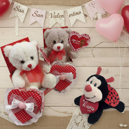 orso su trono happy valentine's day coccinella ti amo scritta pupazzi peluche San Valentino 14 febbraio idee regalo lui lei pupazzetti scatolina cuore