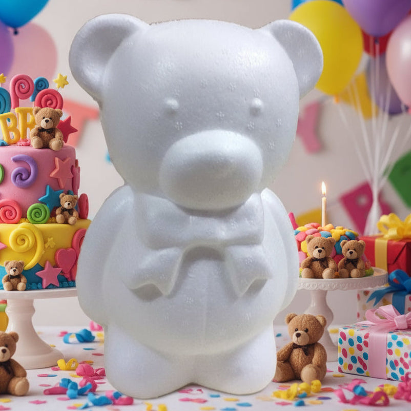 styrofoam da hobbistica sagoma orso oggetti polistirolo orsetto in piedi con fiocco da decorare fai da te per decorazioni festa di compleanno cake topper torta di fommy gomma crepla o rivestire e fare applicazioni roselline