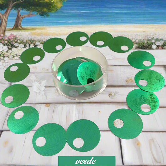 verde grandi giganti paillettes da 20 mm foro 5 mm per borse uncinetto pochette di fettuccia cotone thai lycra lurex