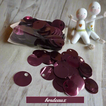 bordeaux a peso grandi giganti paillettes 25 mm foro 5 mm per borse uncinetto pochette di fettuccia cotone thai lycra lurex clutch bags crochet knitting