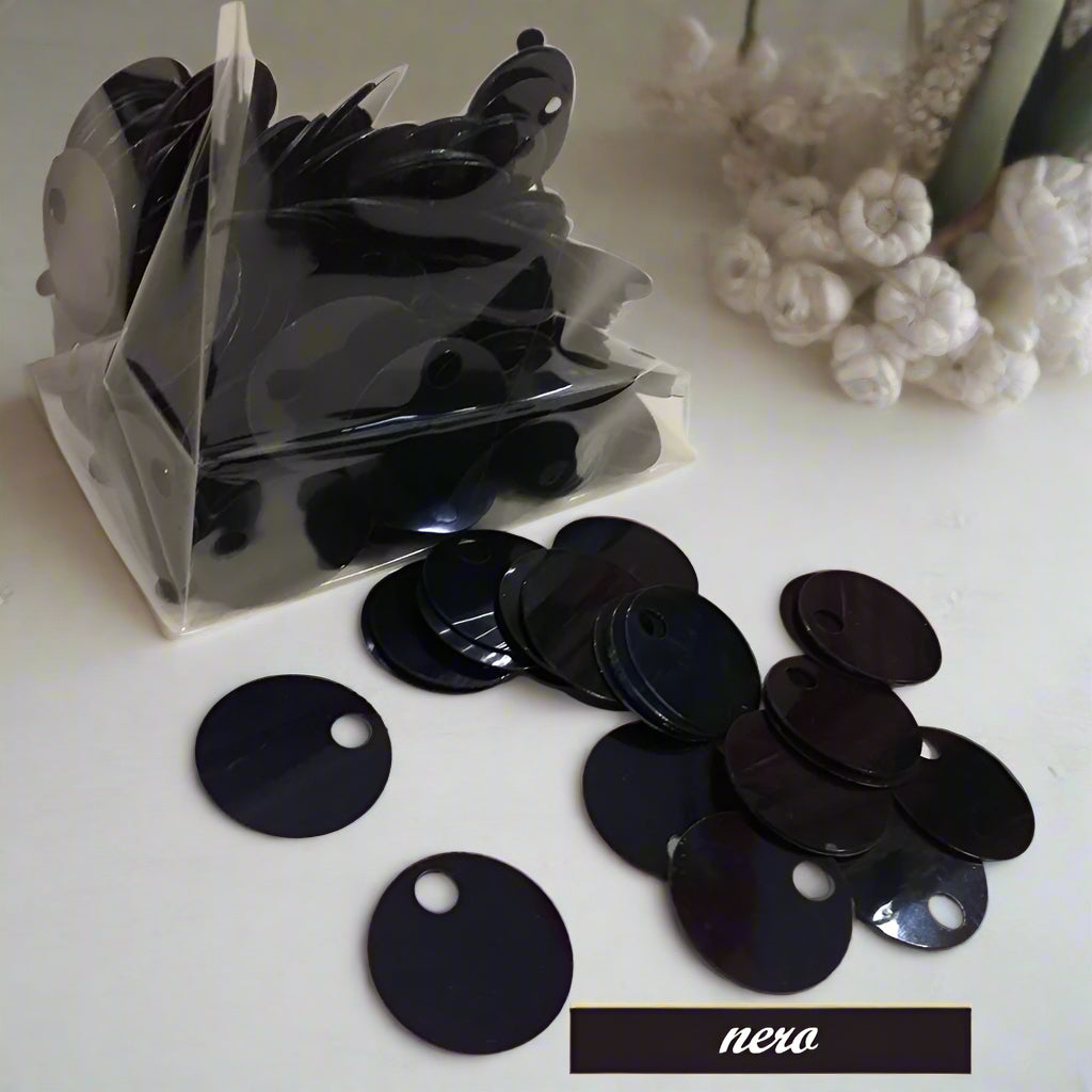 nero a peso grandi giganti paillettes 25 mm foro 5 mm per borse uncinetto pochette di fettuccia cotone thai lycra lurex clutch bags crochet knitting