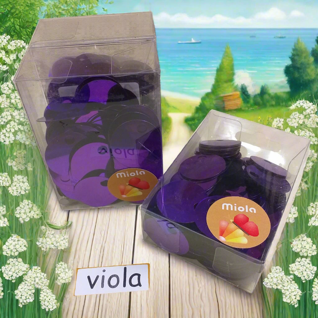 viola grandi giganti paillettes da 25 mm foro 5 mm per borse uncinetto pochette di fettuccia thai lycra lurex clutch bags crochet knitting chunky