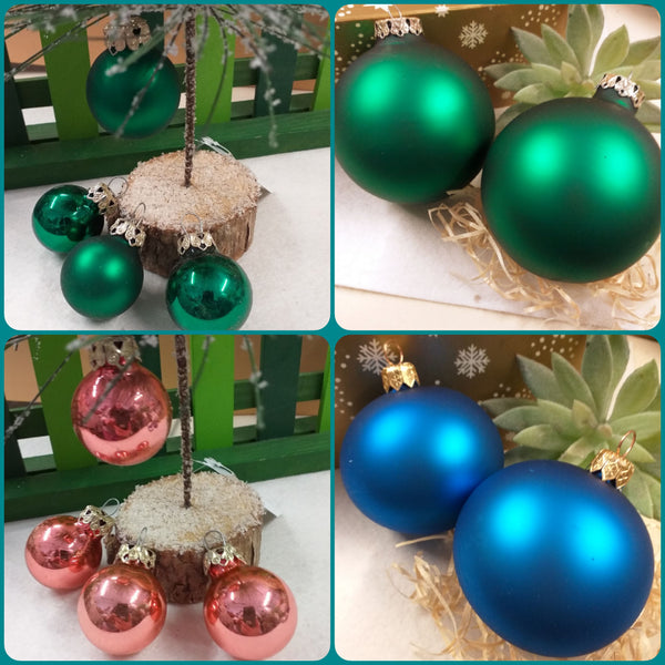 sfere piccole mini palline vetro 30 mm e medie 70-80 mm addobbi albero Natale fai da te decorazioni da appendere verde blu rosa