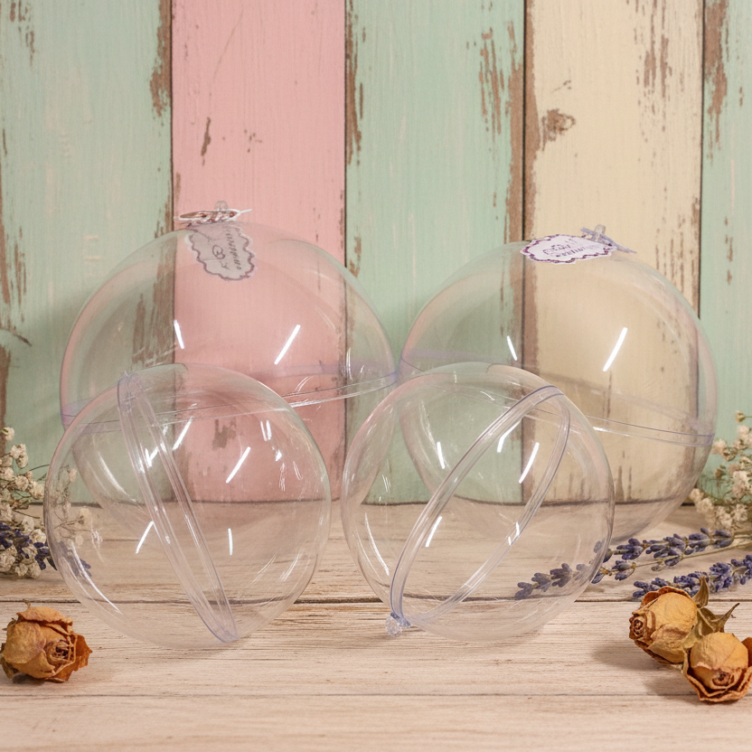 palline plastica divisibili apribili trasparenti grandi per confezioni packaging sfere oggettistica regalo decorazioni natalizie