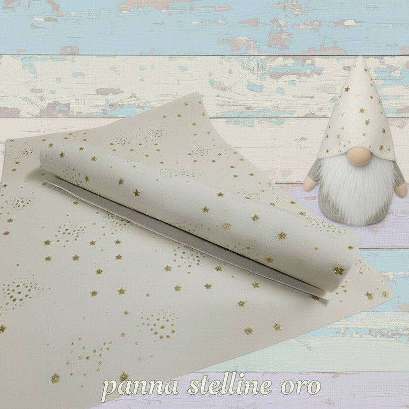 feltro sottile pannolenci leggero stampato natalizio stelline dorate oro caldo uso decorazioni addobbi albero natale gnomo nordico cappello