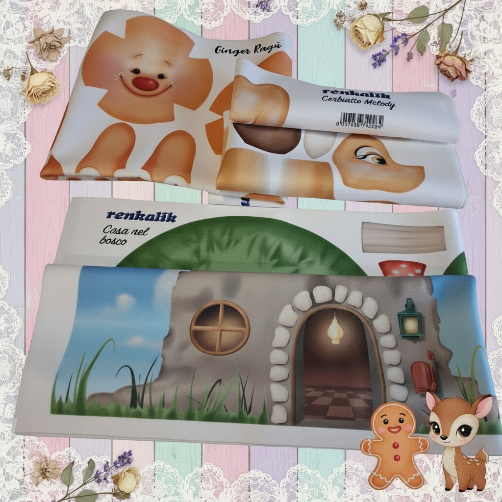 GInger Ragù omino pan di zenzero cerbiatto Melody la casa nel bosco pupazzi pasqua renkalik pannello kraft 3D panno stampato per cucito creativo a mano a macchina pupazzeria per composizione fiori centrotavola bambole di pezza