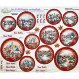 villaggio sfere medaglioni PM-034 pannello pannolenci stampato motivi da ritaglio cucito creativo idee per creare addobbi decorazioni di pezza stoffa tessuto per albero di Natale casette innevate
