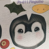 faccia stampata disegnata con occhi di Idee per Creare PS-011 pupazzeria pinguino nordico pannelli pannolenci stampato natalizio da ritagliare per creare bambole di pupazzi natale vetrinistica