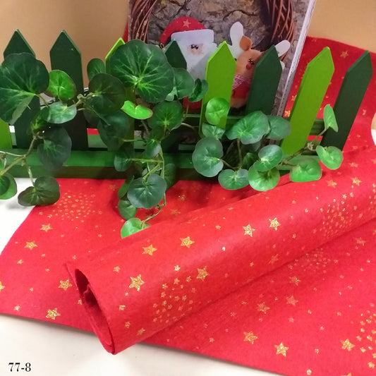 stelle e mini stelline fondo rosso glitter oro dorati brillantini pannolenci stampato natalizio feltro morbido fantasia uso creazioni addobbi albero Natale decorazioni vetrinistica bambole gnomi folletti nordici