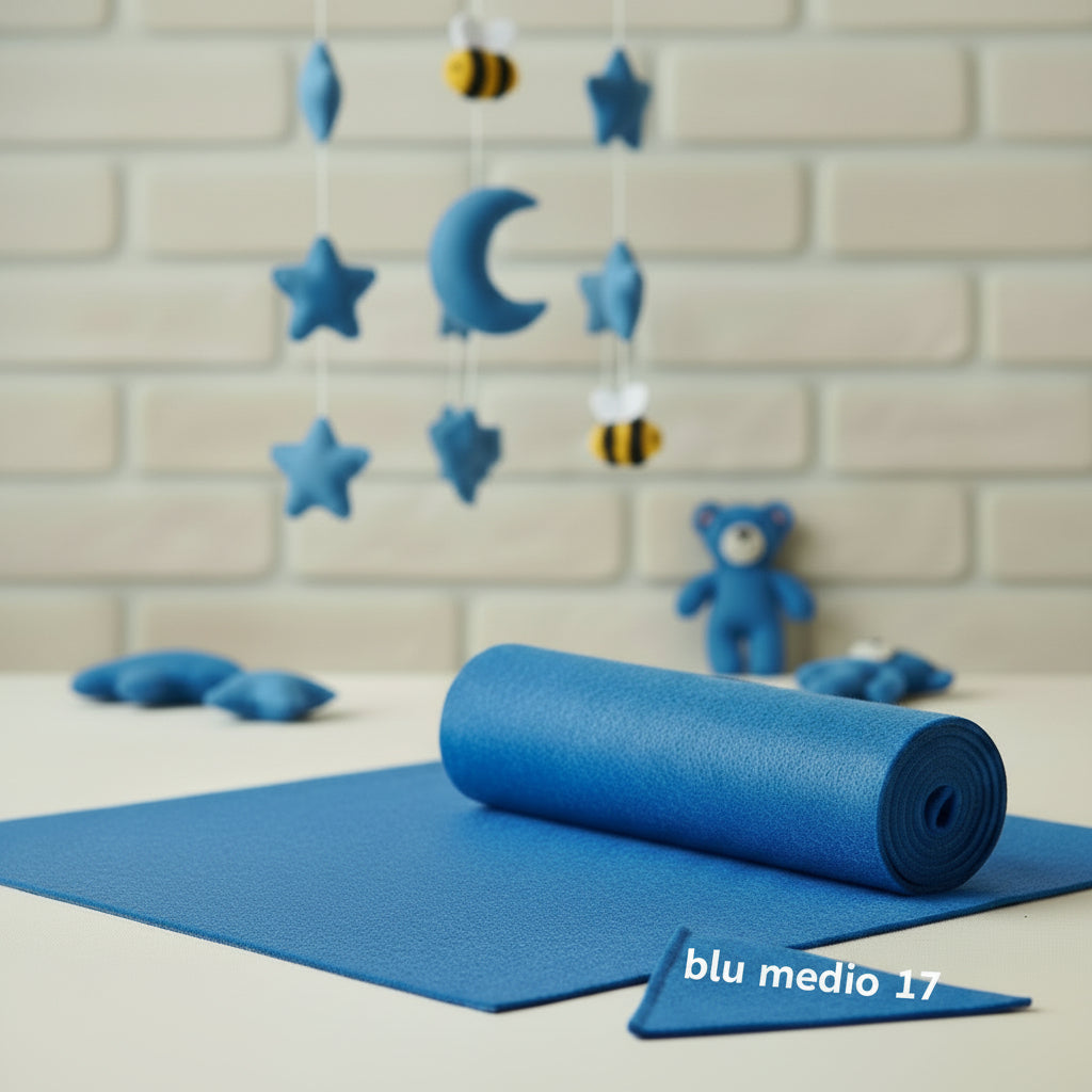 blu medio pannolenci Stafil 1 mm morbido tinta unita feltro uso creazioni fiori fiocchi nascita lavoretti creativi bambini e natalizi creare giostrina per culla bebè maschietto