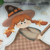 bambola di pezza ps-031 halloween strega befana marrone pannolenci stampato pannello pupazzeria cucito creativo stoffa tessuto