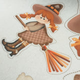 dettaglio ps-031 halloween streghetta befanella marrone pannolenci stampato pannello pupazzeria cucito creativo bambole di pezza stoffa tessuto