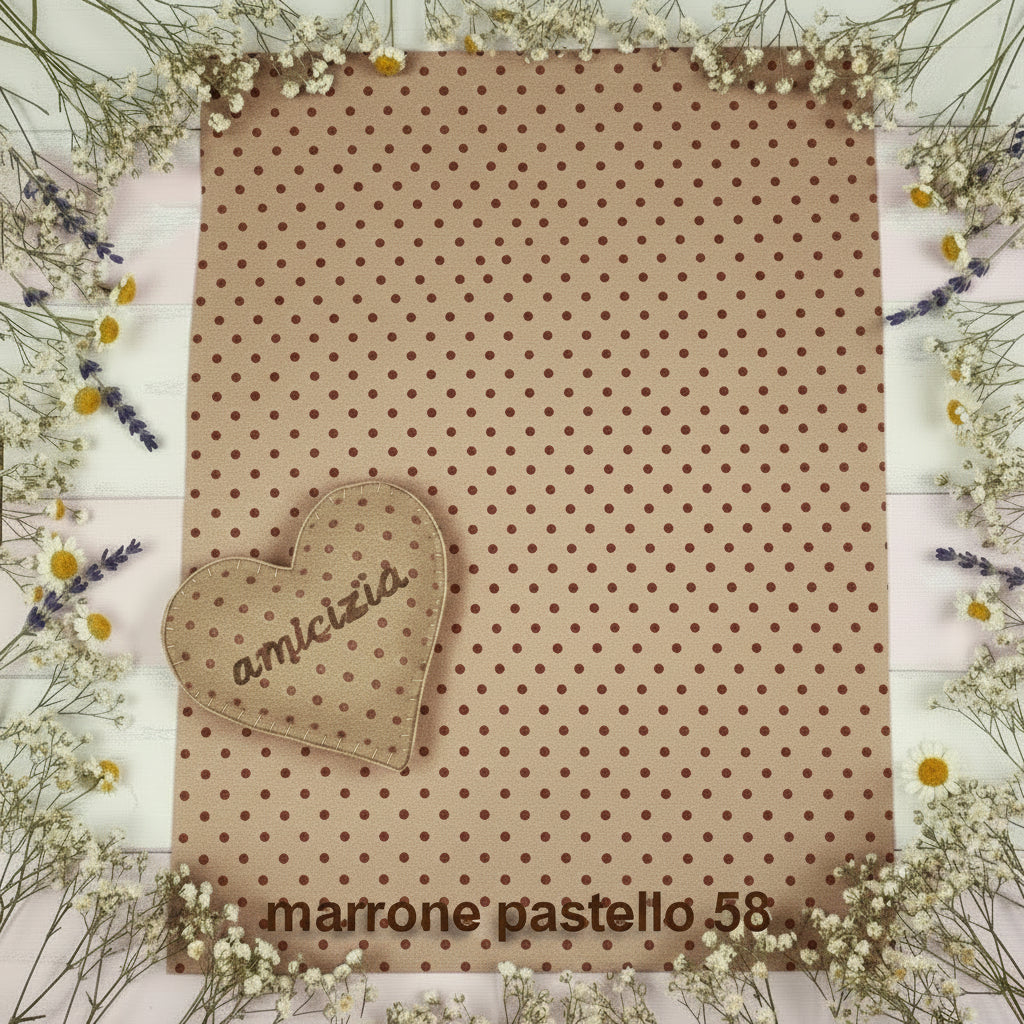 beige marrone colori tessuto feltro pannolenci stampato pois disegnato fantasia morbido ad uso per fai da te lavoretti creativi angeli gnomi fate angioletti albero di Natale decorazioni addobbi pasquali cuoricino amicizia