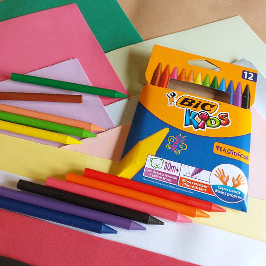 kit verde rosa lilla tinta carne giallino bianco bordeaux nero panna crema kit fommy e 12 bic kids pastelli a cera colorati plastidecor