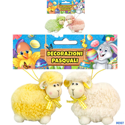 giallino bianco rosa verde chiaro pecora bambole di pezza stoffa peluche addobbi decorazioni per albero pasquale da appendere vetrinistica packaging chiudipacco confezioni regalo