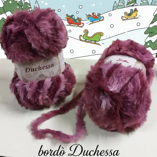 Lana pelliccia Duchessa ecologica Arvier bordeaux melange per lavori ferri uncinetto maglia scaldacollo cappa borsa pochette clutch bag filato fettuccia pelosetto peluche