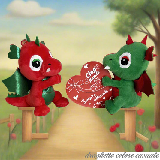 draghetti con cuore rosso e verde portafortuna pupazzi peluche San Valentino 14 febbraio idee regalo lui lei pupazzetti