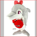 delfino grigio bianco rosso cuore love pupazzi peluche San Valentino 14 febbraio idee regalo lui lei pupazzetti cuscino scritta messaggio cuoricino ricamato love