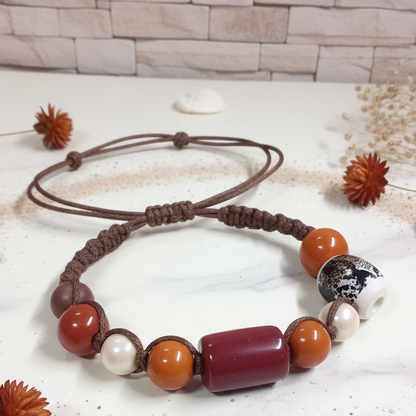 bracciale di cordino macramè e perle resina grandi idea fai da te bijoux di bigiotteria in perline