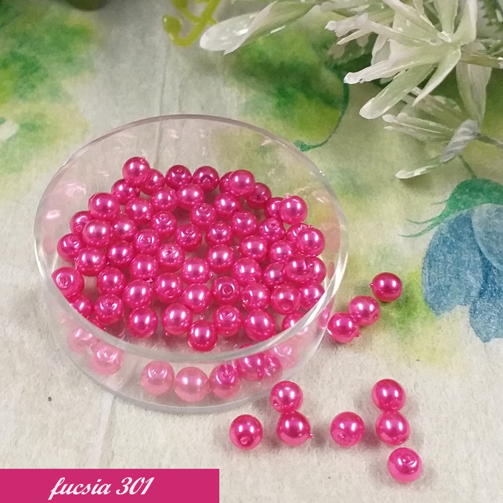 4 mm fucsia 301 perle perlate palline per bigiotteria collane bijoux gioielli fai da te cerate piccole vetro colori con foro uso ricamo abbigliamento moda decorazioni biedermeier natale pasqua bomboniere