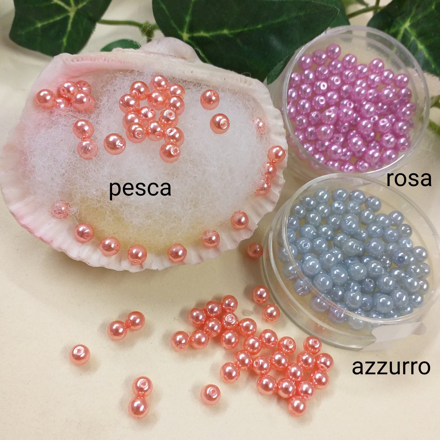 4 mm pesca rosa azzurro pastello perle perlate per bigiotteria collane bijoux gioielli fai da te cerate grandi vetro colori con foro uso ricamo abbigliamento moda decorazioni biedermeier natale pasqua