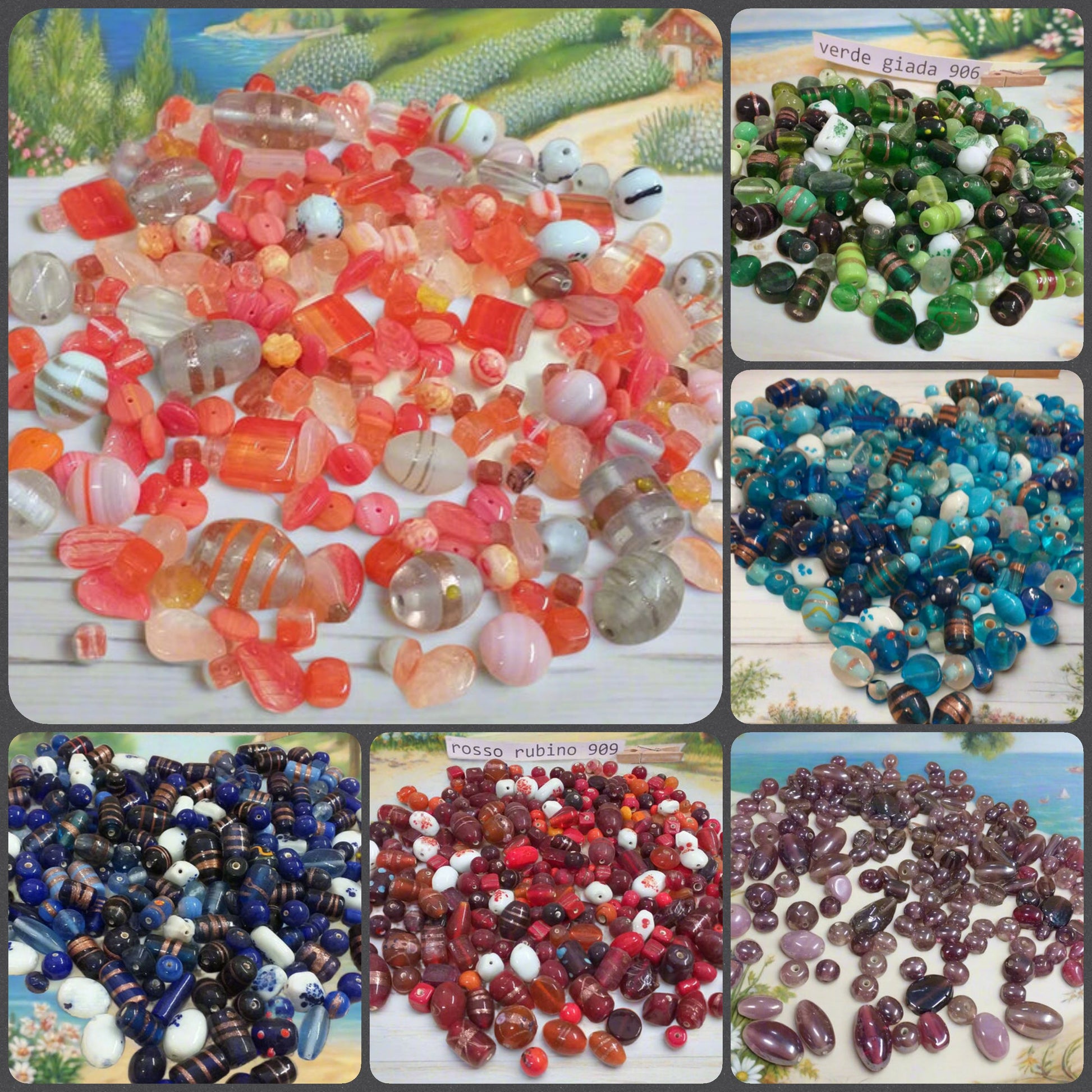 celeste turchese verde blu rosso rubino  arancio cristallo viola lilla talco beads colori perle miste colorate bigiotteria collane bijoux creazioni crafts materiali vetro vendita sfuse a chilo assortite veneziane murano decorate particolari originali