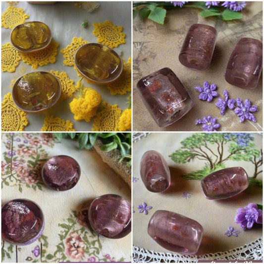 shop vendita grandi perle colorate senape ambra viola ametista forme varie assortite stock lotto fai da te collane e bracciali di bigiotteria veneziana