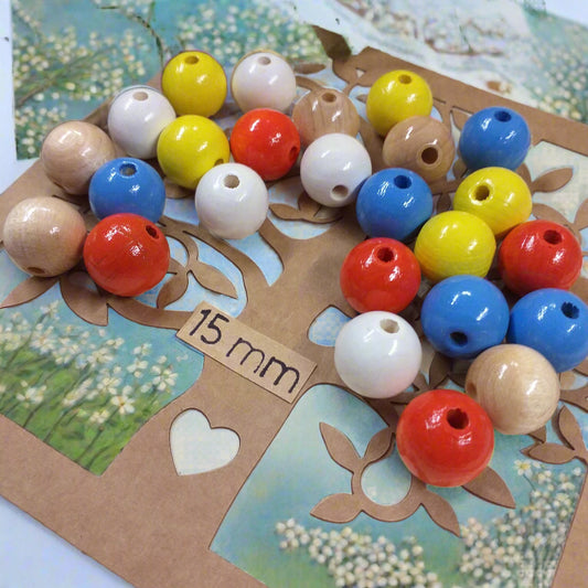 15 mm perle legno grandi forate perline uso fai da te packaging bigiotteria bijoux gioielli lavoretti creativi hobbistica bambini collane uncinetto accessori borse bambole angioletti