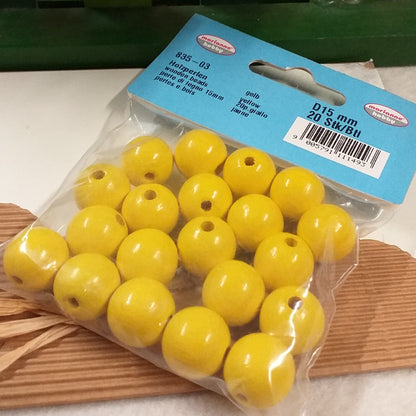 15 mm perle legno gialle grandi forate perline hobbistica fai da te borse ricamo bigiotteria collane bracciali amicizia angeli angioletti bambole colorate