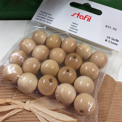 15 mm perle legno naturale frassino grandi forate perline hobbistica fai da te borse ricamo bigiotteria collane bracciali amicizia angeli angioletti bambole colorate