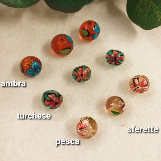 forma sferette palline ambra turchese pesca cristallo perle di vetro stile veneziano a lume con fiori e perline murrine fiorellini per creare bigiotteria gioielli bijoux fai da te bomboniere orecchini collane