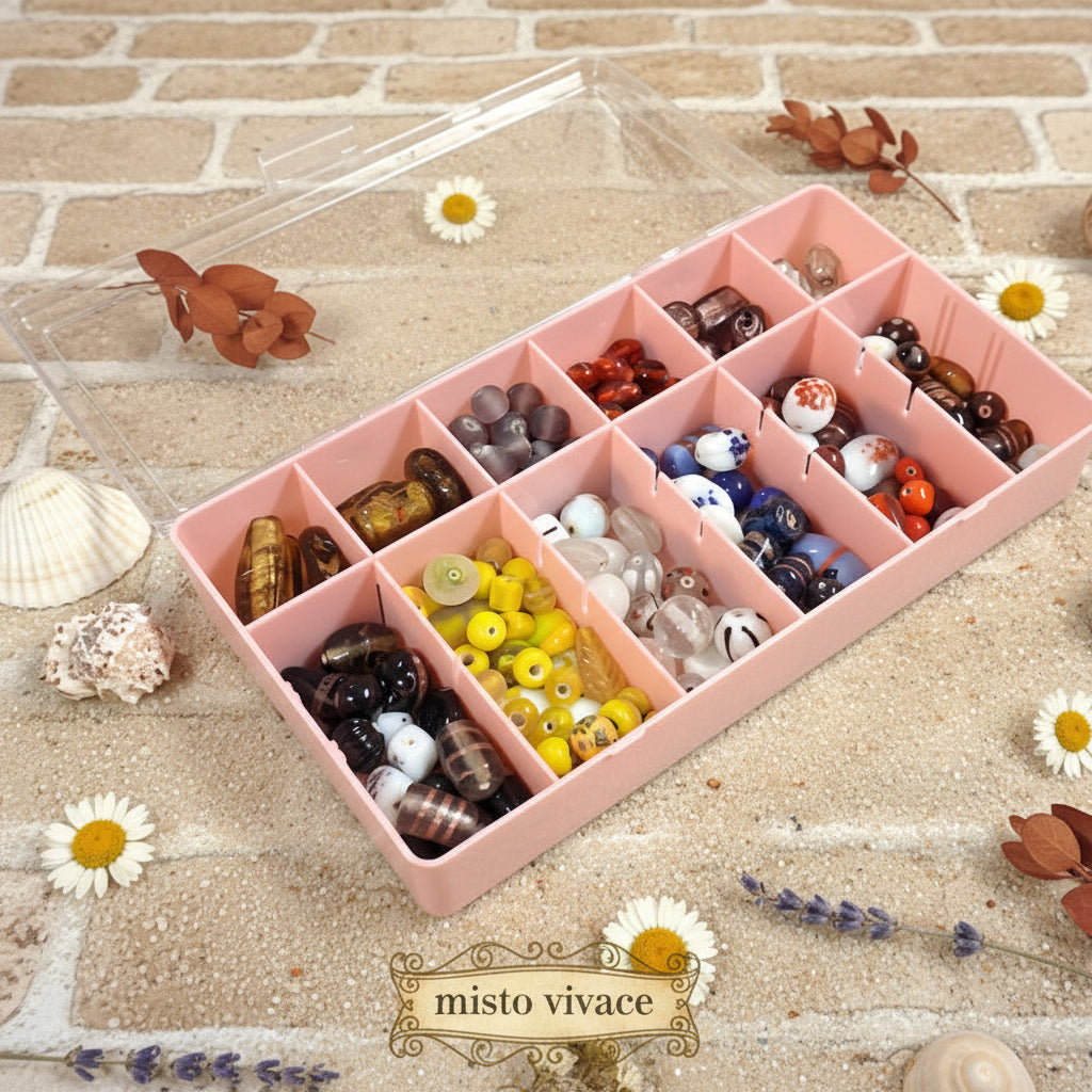 cofanetto organizer misto vivace perle miste assortite veneziane di vetro uso bigiotteria bijoux fai da te di perline gioielli artigianali