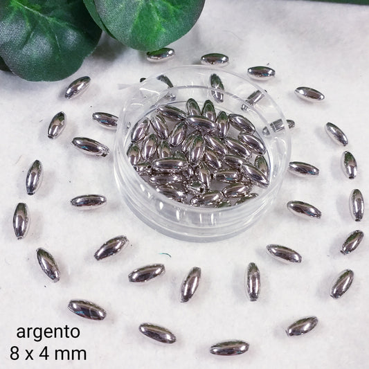 stock vendita olive chicco di riso argento 4 x 8 mm perle plastica cerate fai da te gioielli biedermeier bijoux di perline bigiotteria addobbi albero natale