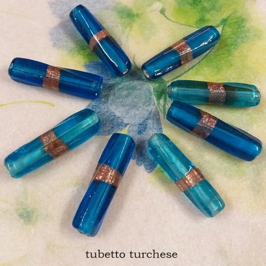 tubetto turchese perline grandi con brillantini di avventurina perle vetro bigiotteria stile veneziano murano a lume uso fai da te gioielli bijoux