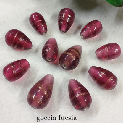 perline forma goccia fucsia grandi con brillantini di avventurina perle vetro bigiotteria stile veneziano murano a lume