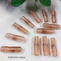 perline forma tubetto rosa grandi con brillantini di avventurina perle vetro bigiotteria stile veneziano murano a lume