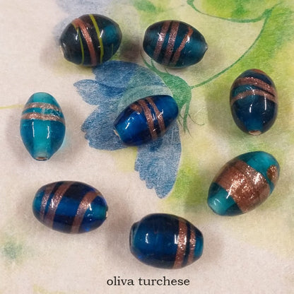 oliva turchese perline grandi con brillantini di avventurina perle vetro bigiotteria stile veneziano murano a lume uso fai da te gioielli bijoux ciondolo collana