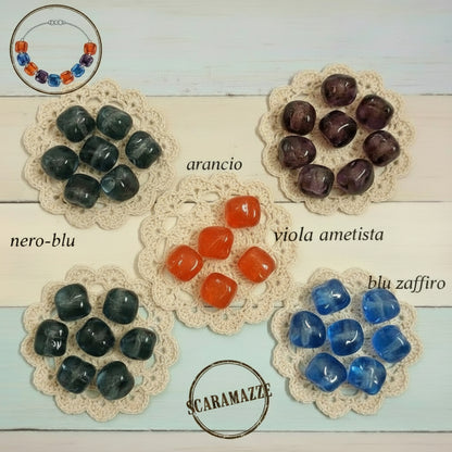 scaramazza perle di vetro trasparente e colorate vendita online forme viola ametista blu nero zaffiro corallo arancio per collane bracciale gioielli bijoux bigiotteria fai da te