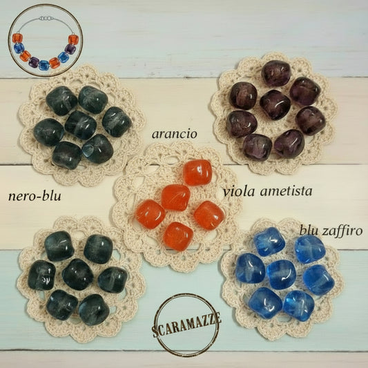 scaramazza perle di vetro trasparente e colorate vendita online forme viola ametista blu nero zaffiro corallo arancio per collane bracciale gioielli bijoux bigiotteria fai da te