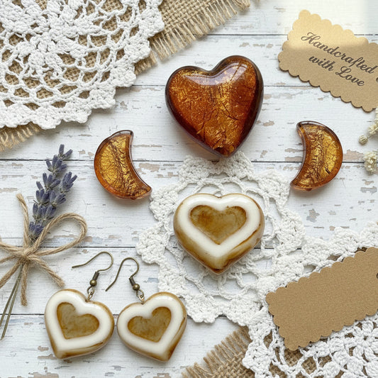 cuore luna forma colori oro ambra argento charms ciondoli negozio online vendita perle vetro veneziano decorato molato Murano pendenti fai da te gioielli bijoux di bigiotteria perline collane orecchini idea diy