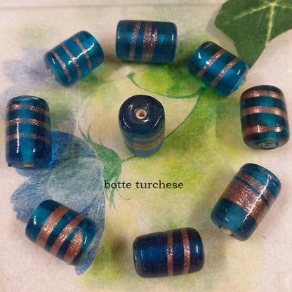 botte turchese perline grandi con brillantini di avventurina perle vetro bigiotteria stile veneziano murano a lume uso fai da te gioielli bijoux ciondolo collana