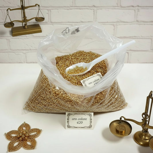 oro 420 vendita 500 grammi 1 chilogrammo sfuse a peso perline di vetro colorate hobby rocailles perle conteria tipo veneziano uso creazioni fiori bonsai bigiotteria