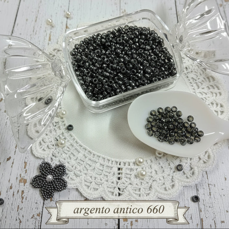 colore argento antico scuro 660 hobby perline conteria di vetro Stafil argentate creare fiori veneziani alberi bonsai piantine rocailles perle beads per alberelli