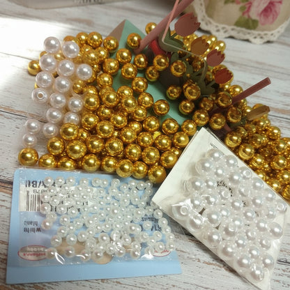 4, 6 e 10 mm perline cerate di plastica bianche oro dorate con foro fai da te gioielli decorazioni vestiti rotonde sintetiche piccole grandi per collane
