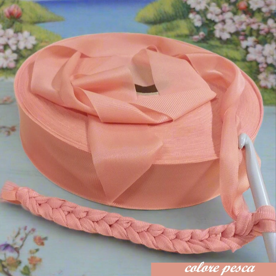 colore pesca shop offerta vendita fettuccia stafil maglina jersey poliammide lycra soft-elastica moda estivi 2025 alta pizza larga piatta 4 cm uso borse uncinetto clutch bags crochet amigurumi cestini sacca mare